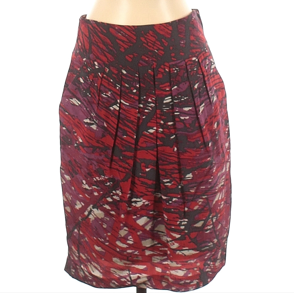 BCBGMaxAzria Red and Black Abstract Pencil Skirt